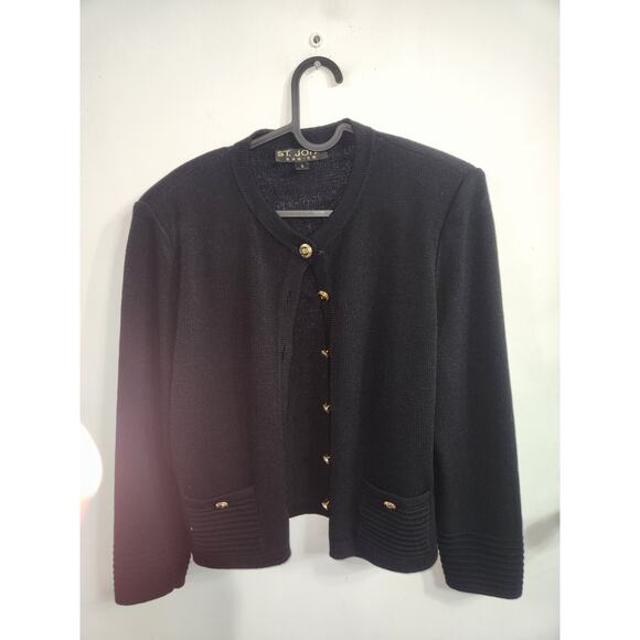St. John Basics vlack cardigan sweater blazer gold buttons old money 6 - Picture 1 of 4